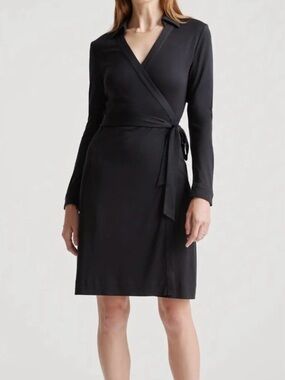 Quince black 100% silk jersey long sleeve wrap dress Women’s sz S